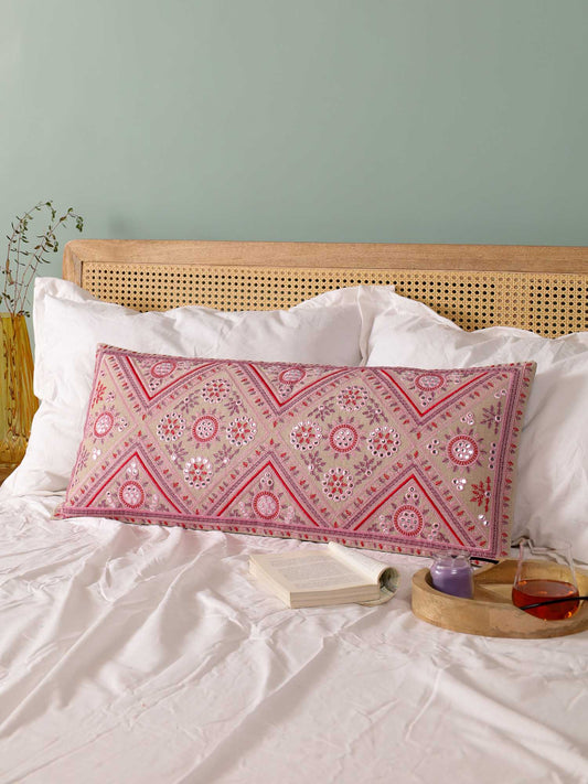 Pink Mirrorwork Magic Long Pillow