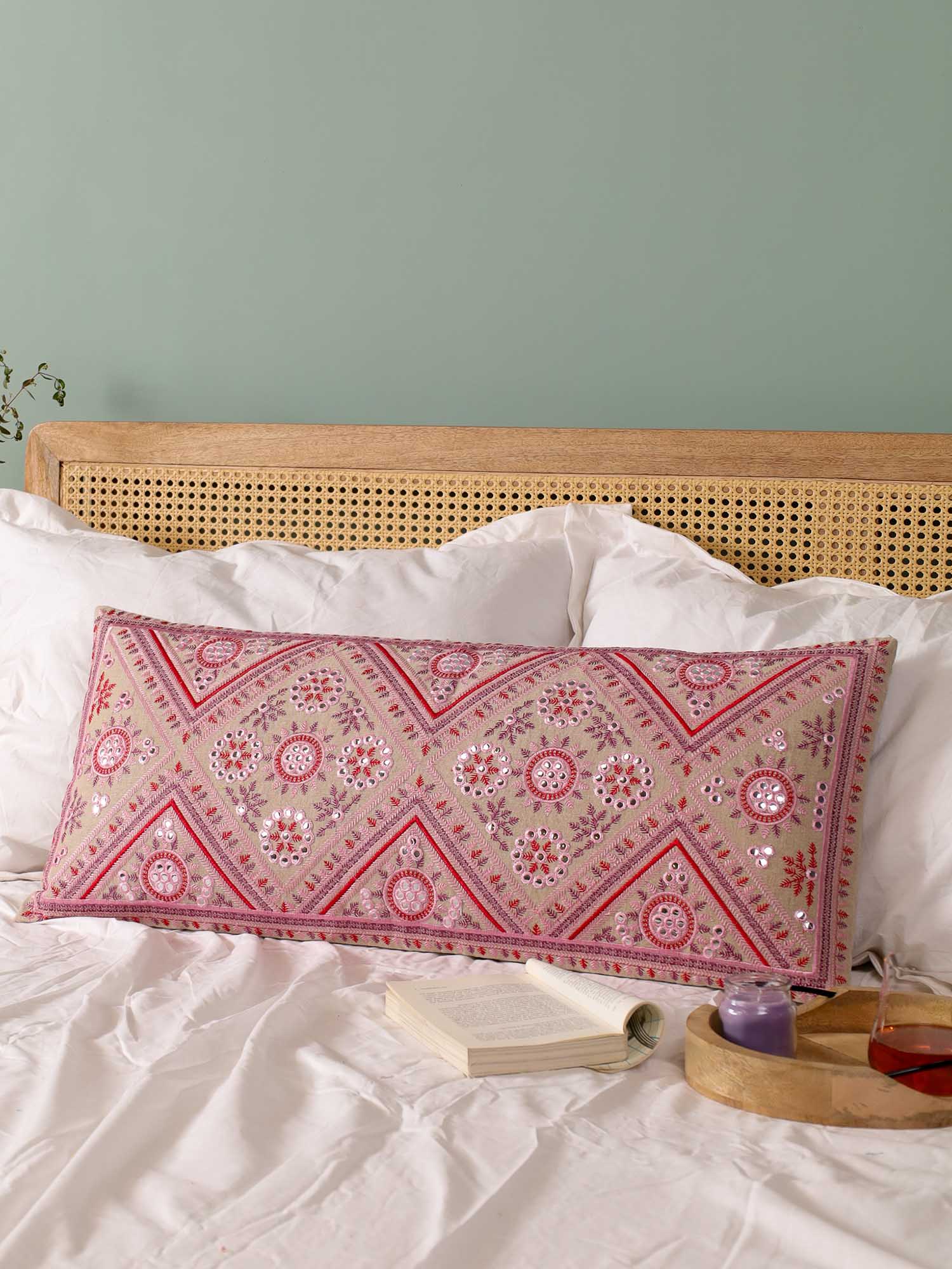 Pink Mirrorwork Magic Long Pillow