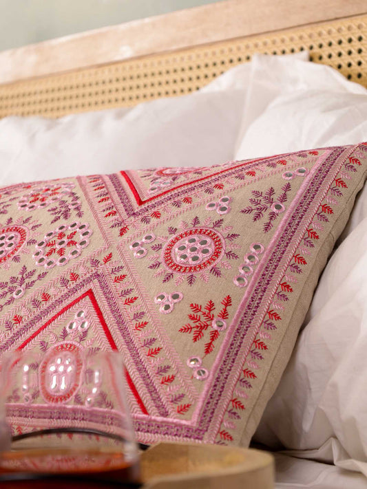 Pink Mirrorwork Magic Long Pillow