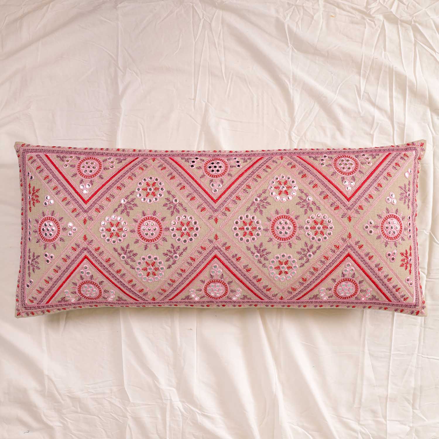 Pink Mirrorwork Magic Long Pillow