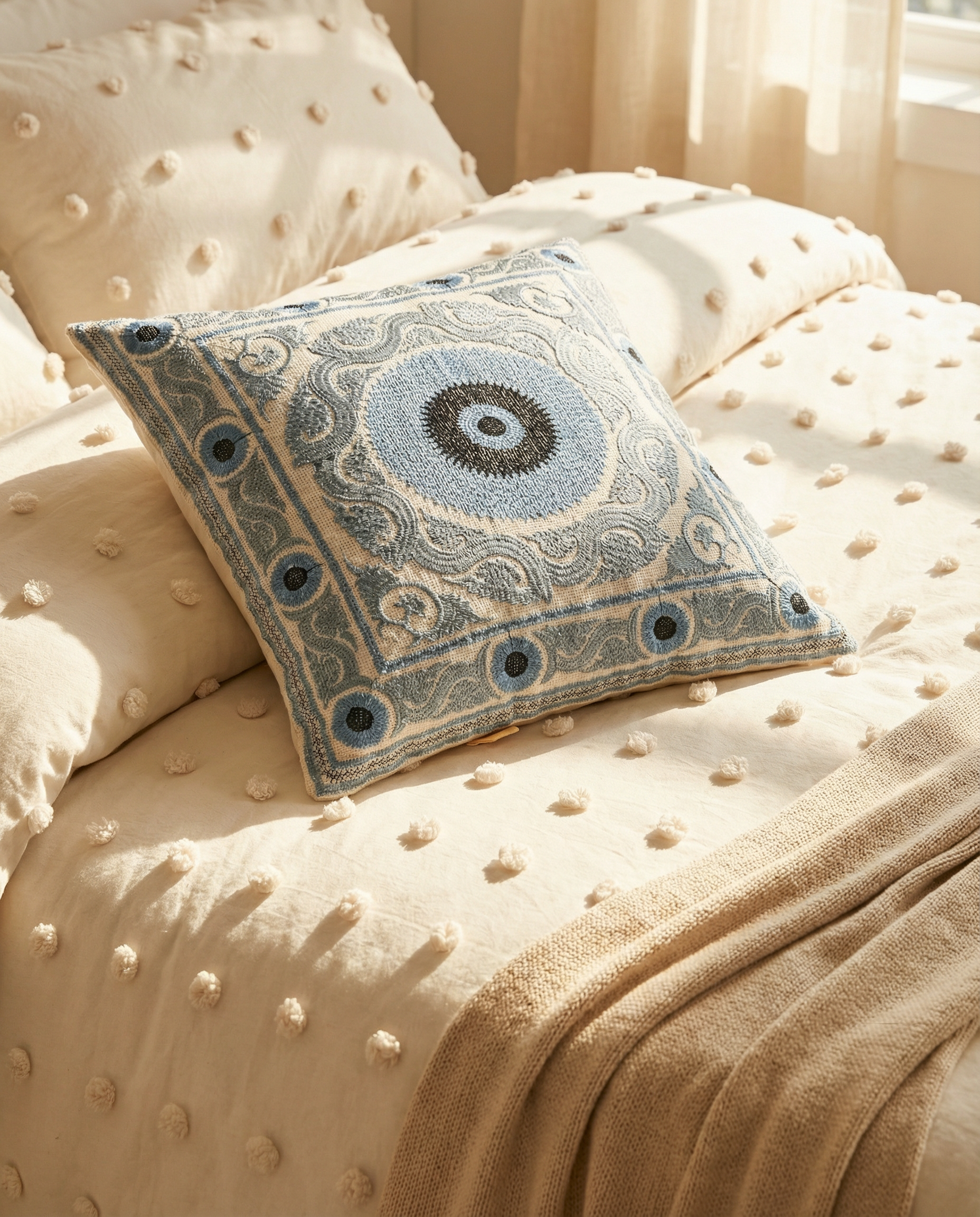 Gray Suzani Throw Pillow Cover