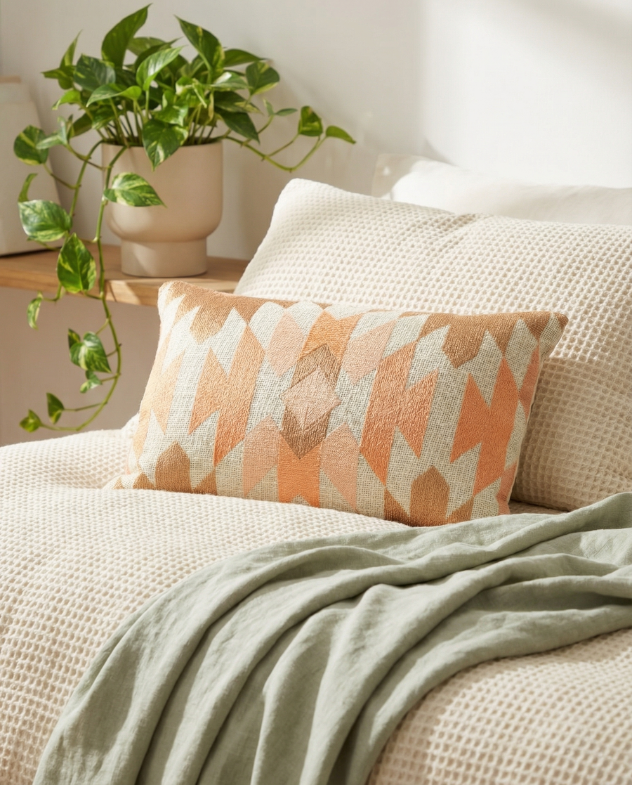 Peach Geometric Grandeur Throw Pillow