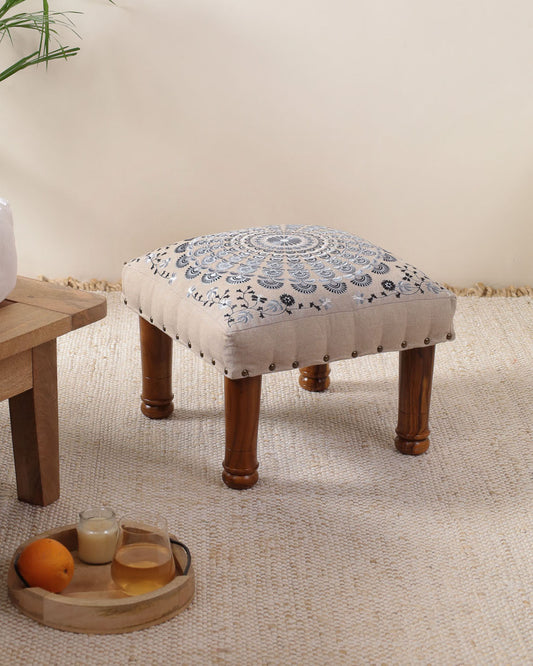 Grey Mandala Footstool