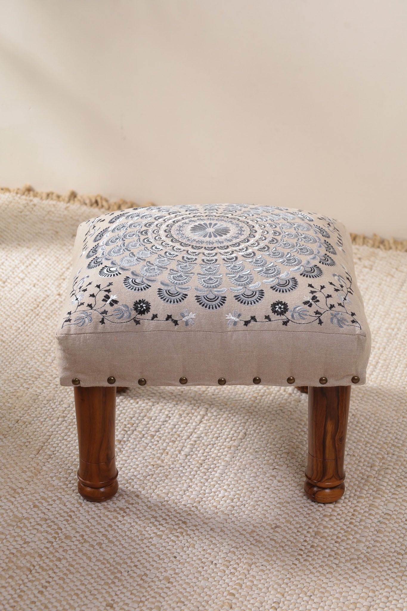 Grey Mandala Footstool