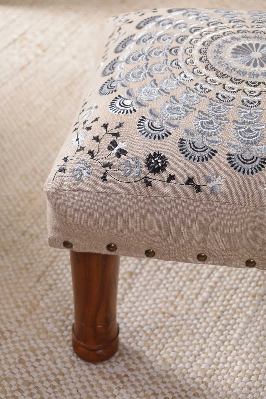 Grey Mandala Footstool