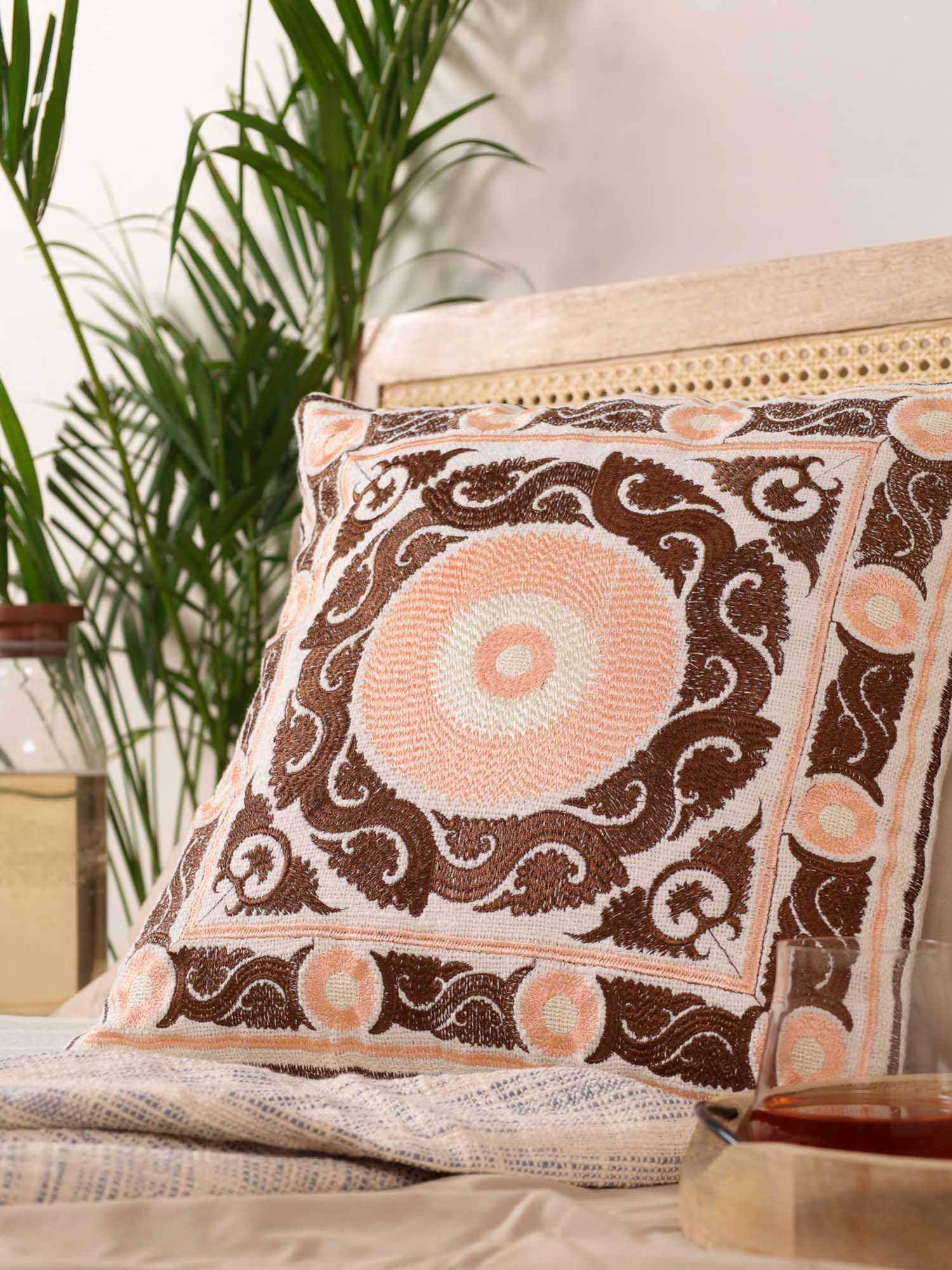 Brown Suzani Throw Pillow Cover