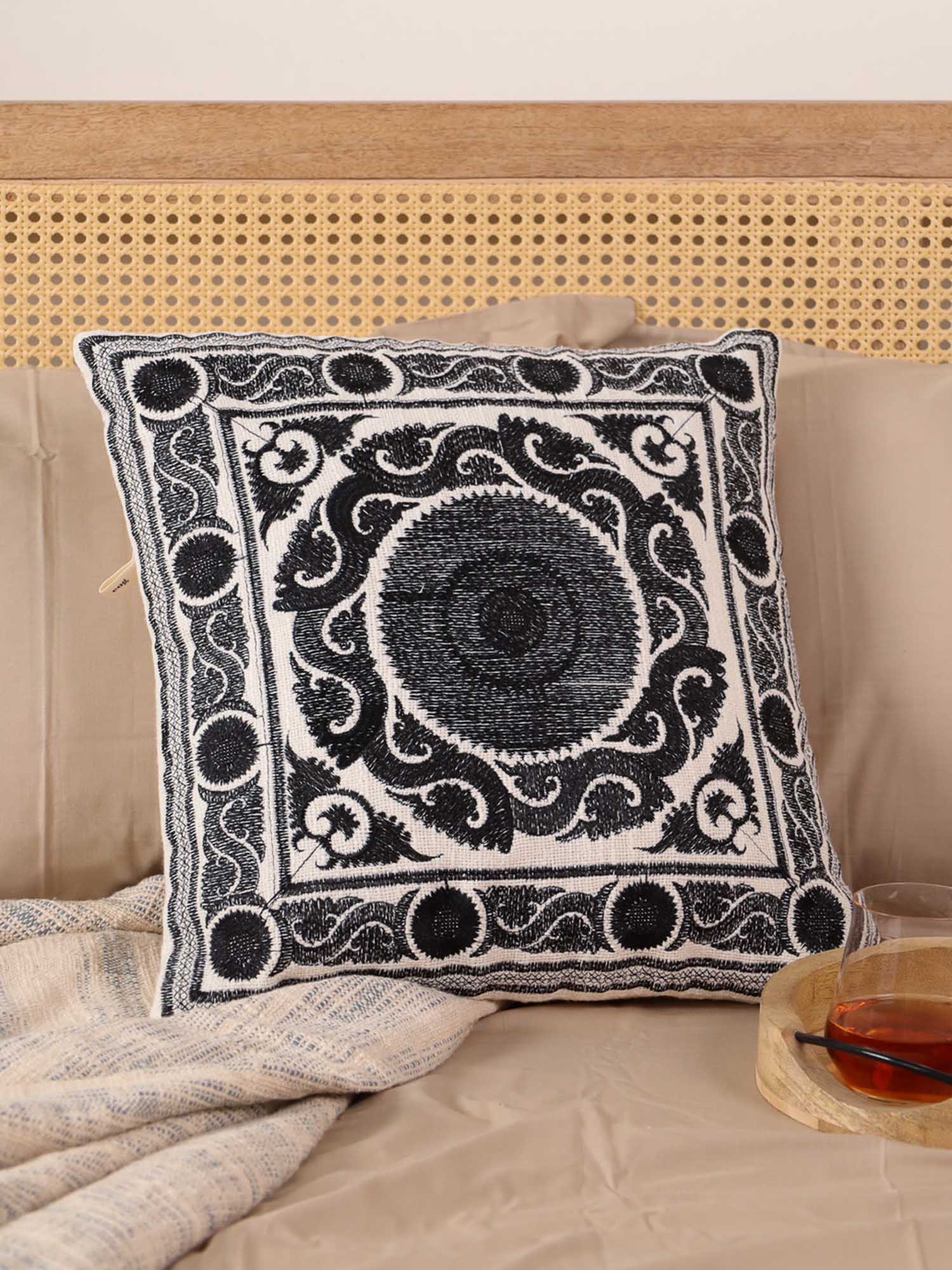 Black Suzani Throw Pillow Cover