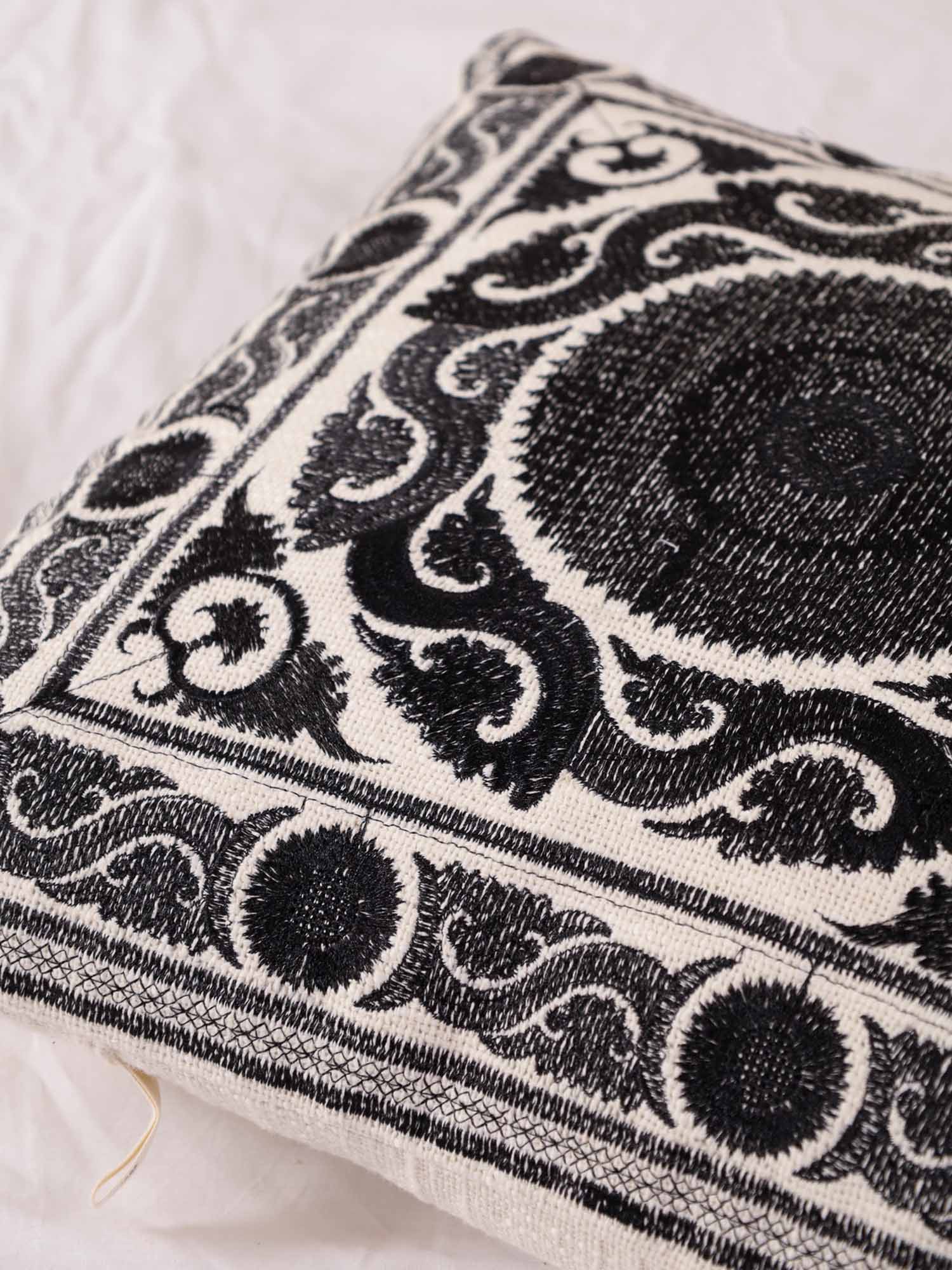 Black Suzani Throw Pillow Cover