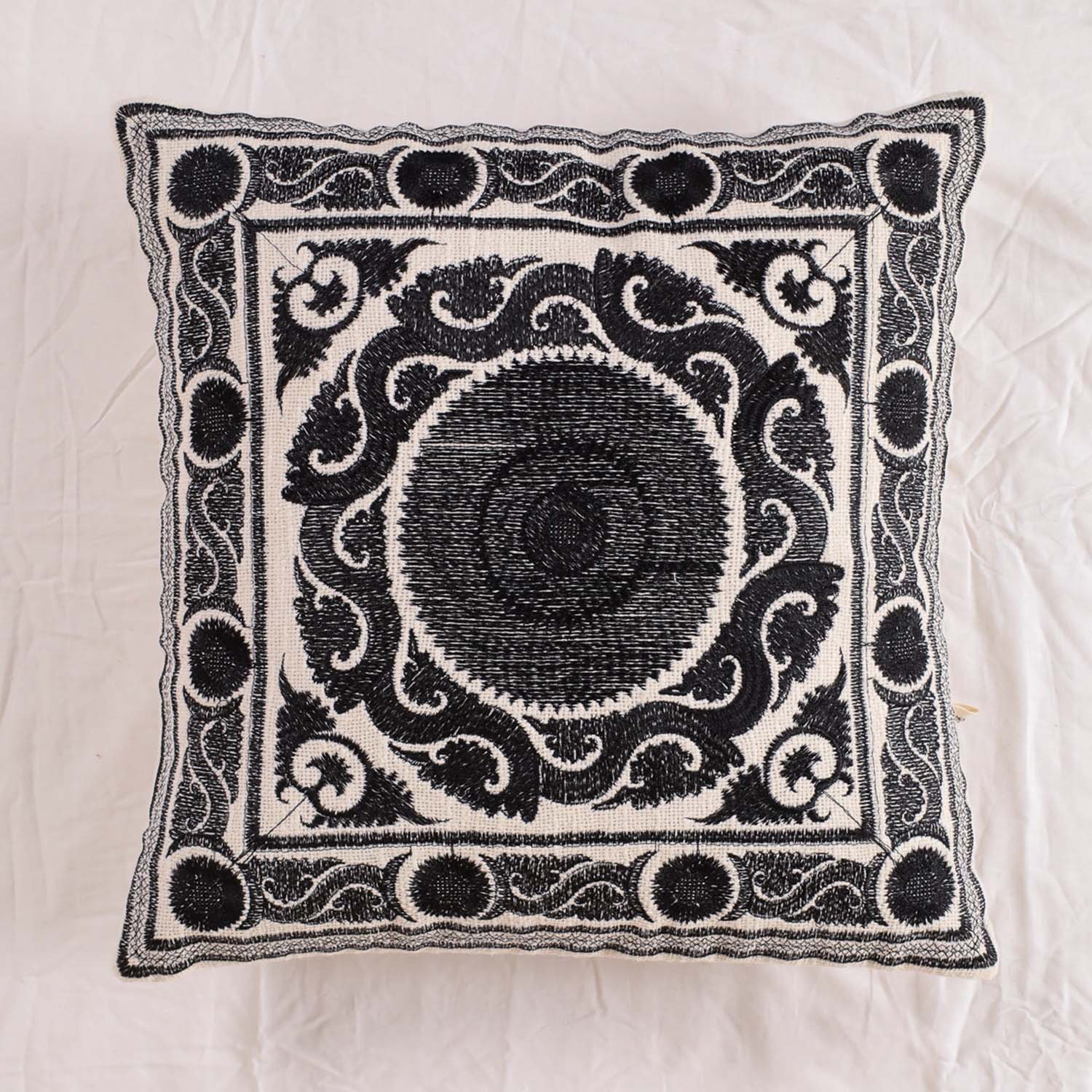 Black Suzani Throw Pillow Cover