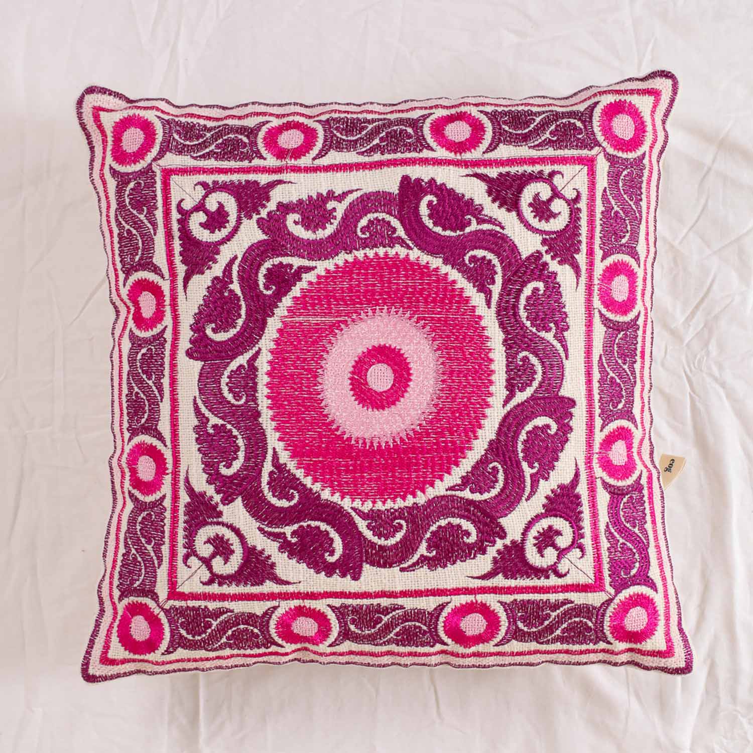 Pink Suzani Throw Pillow Cover