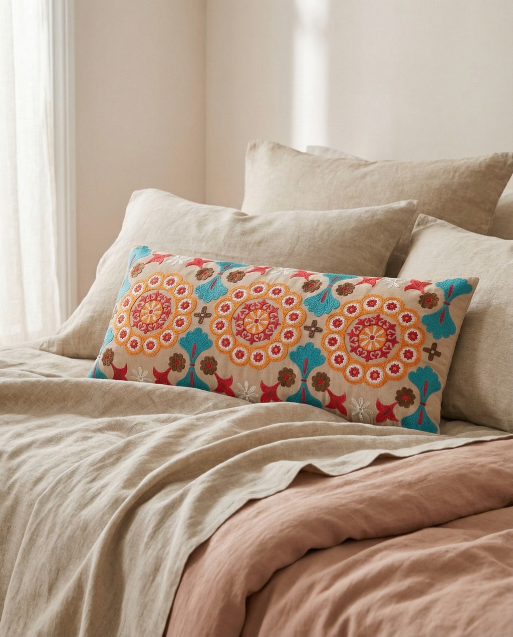 Beige Moroccan Mosaic Long Pillow