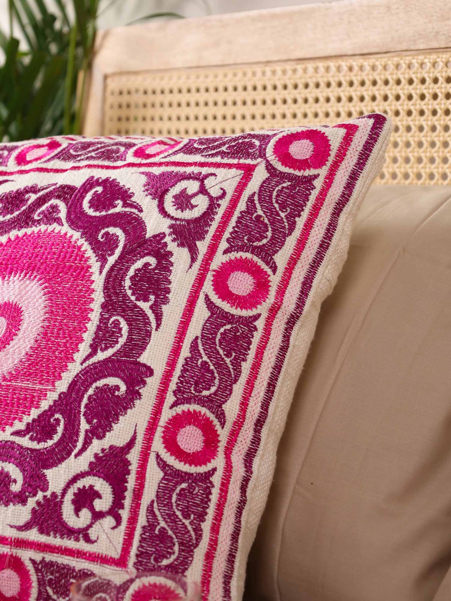 Pink Suzani Throw Pillow Cover