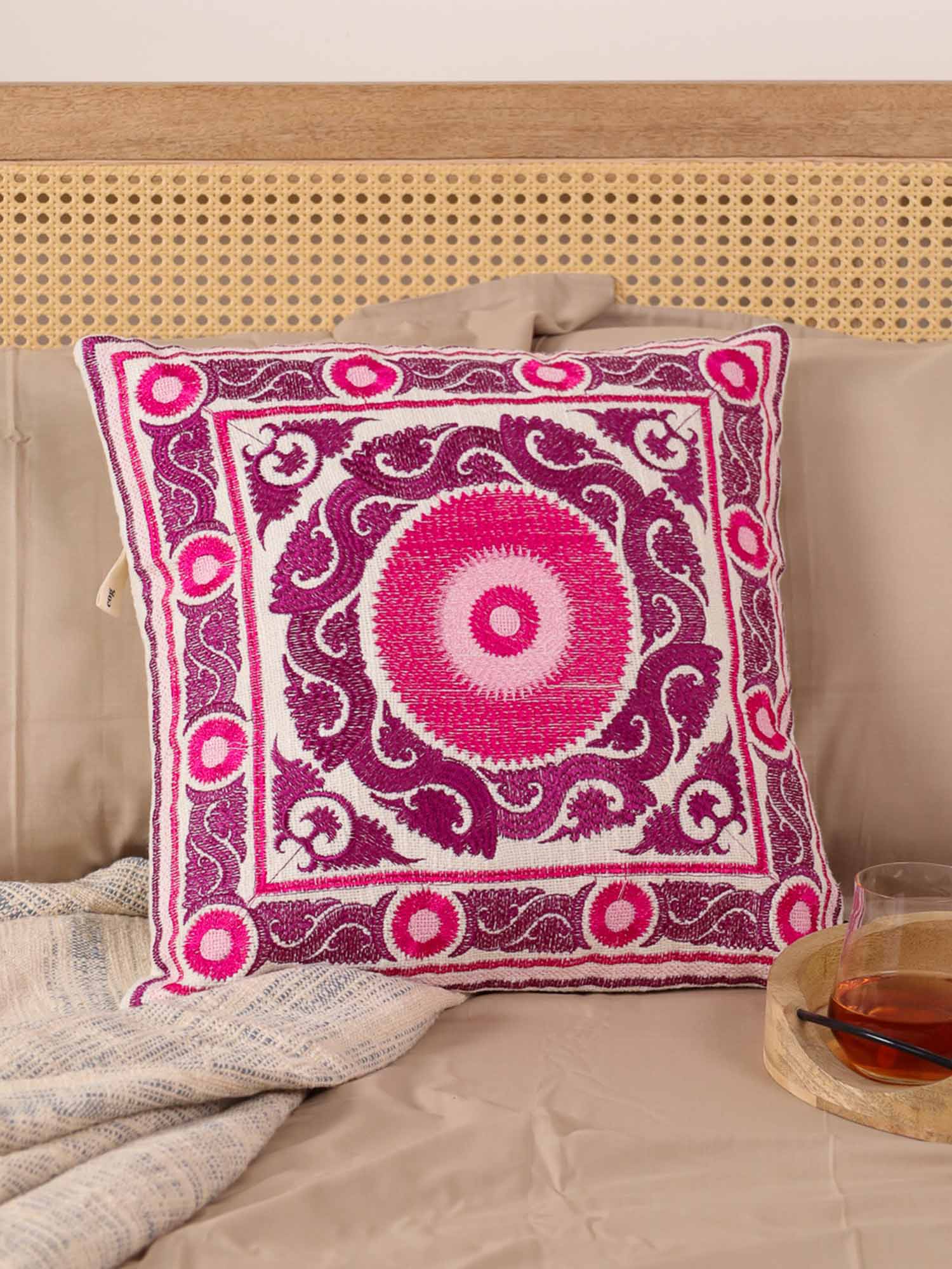 Pink Suzani Throw Pillow Cover