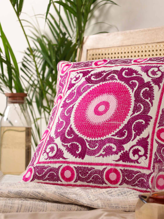 Pink Suzani Throw Pillow Cover