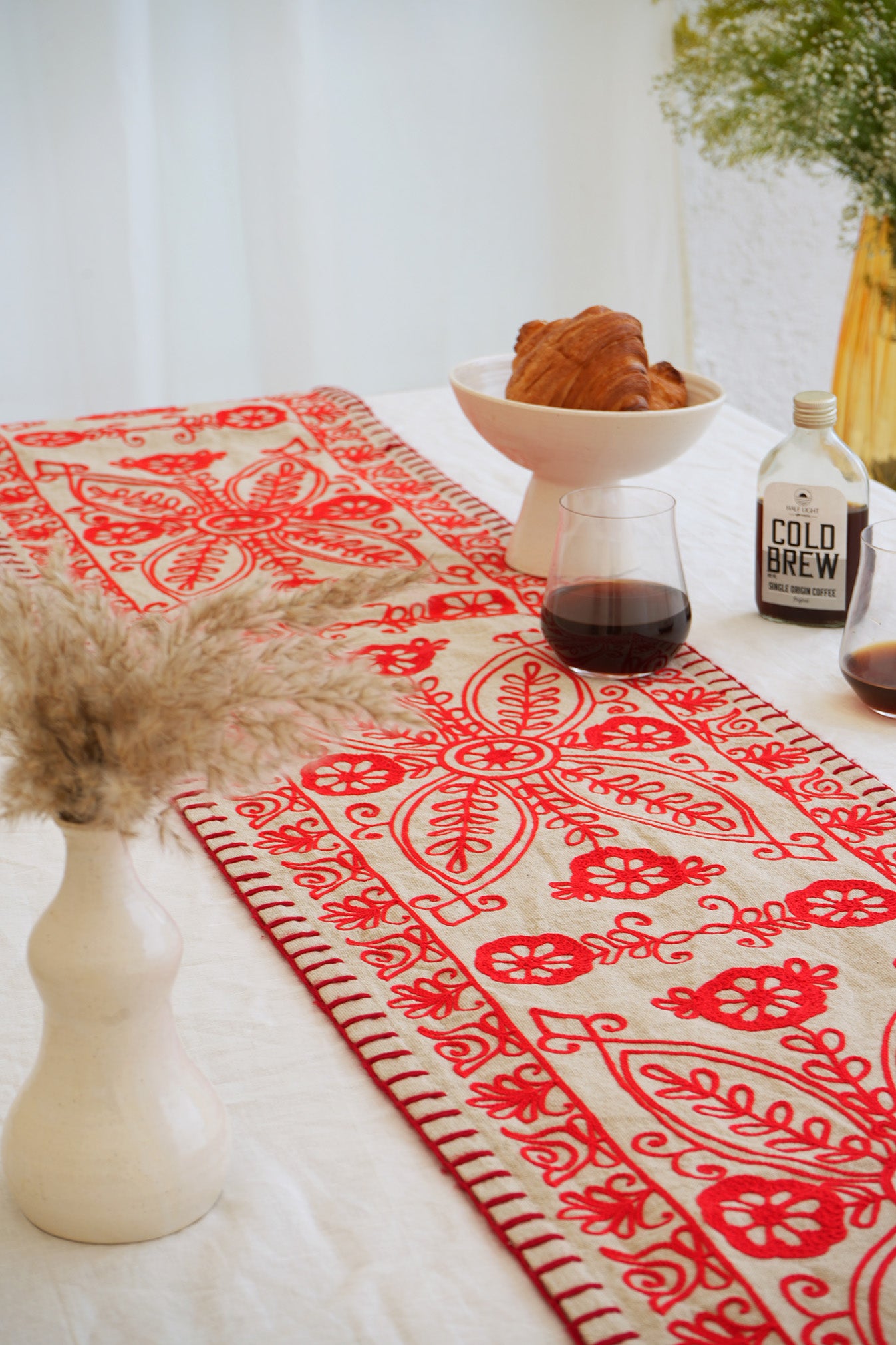 Red Embroidered Table Runner