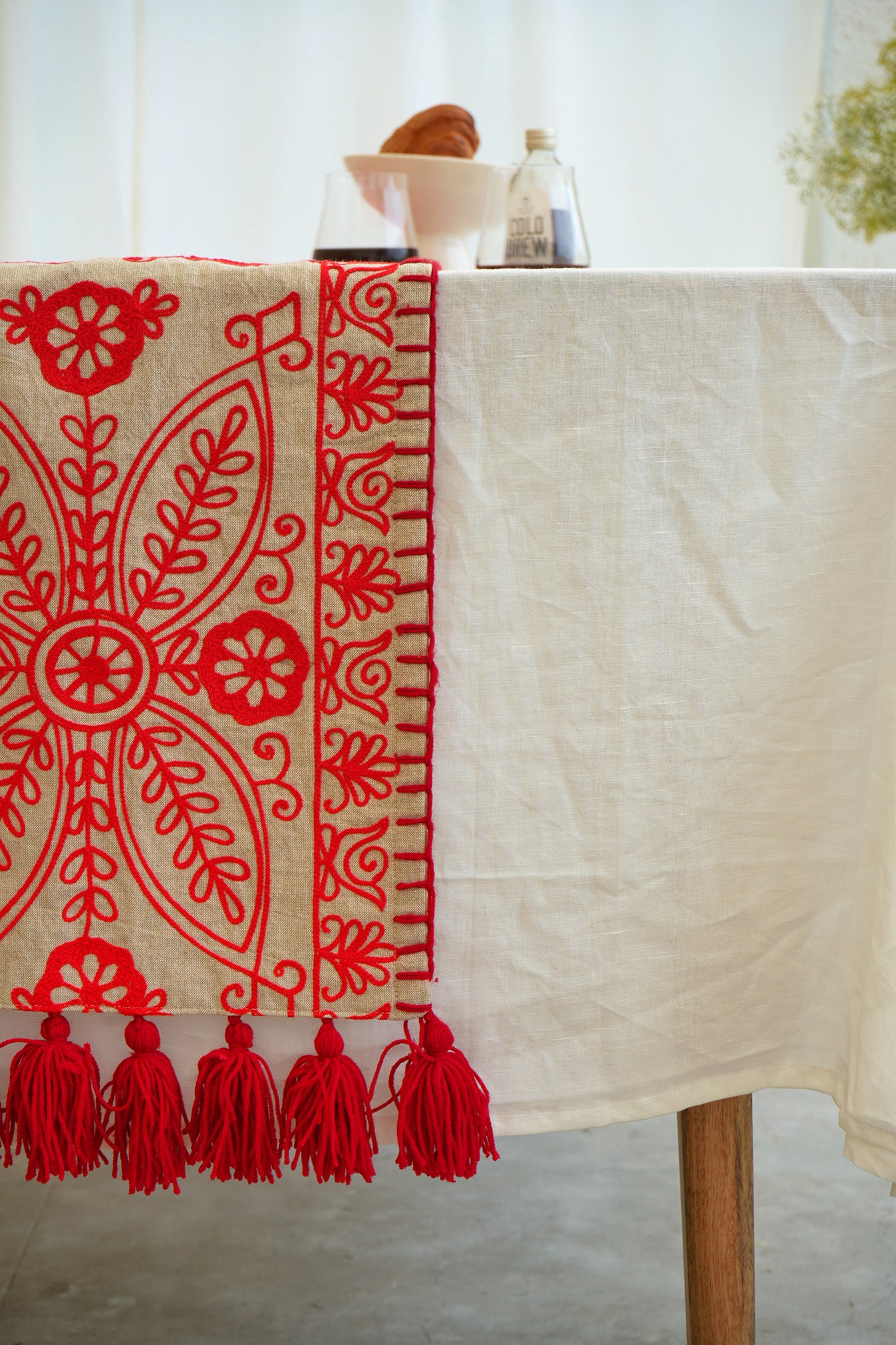 Red Embroidered Table Runner