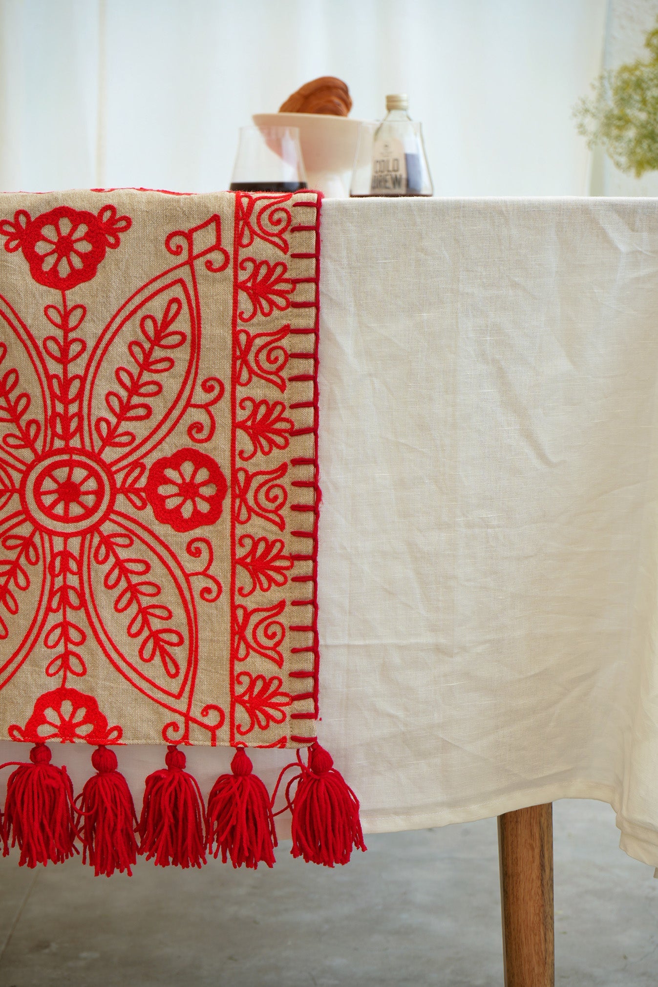 Red Embroidered Table Runner - I
