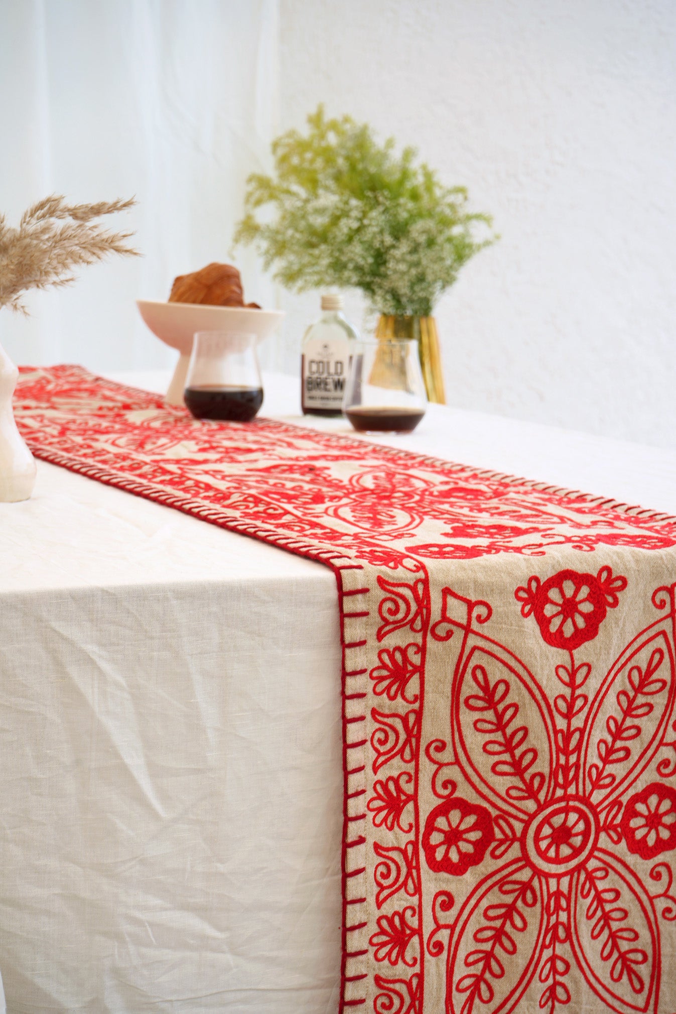 Red Embroidered Table Runner