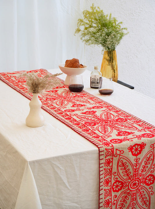 Red Embroidered Table Runner - I