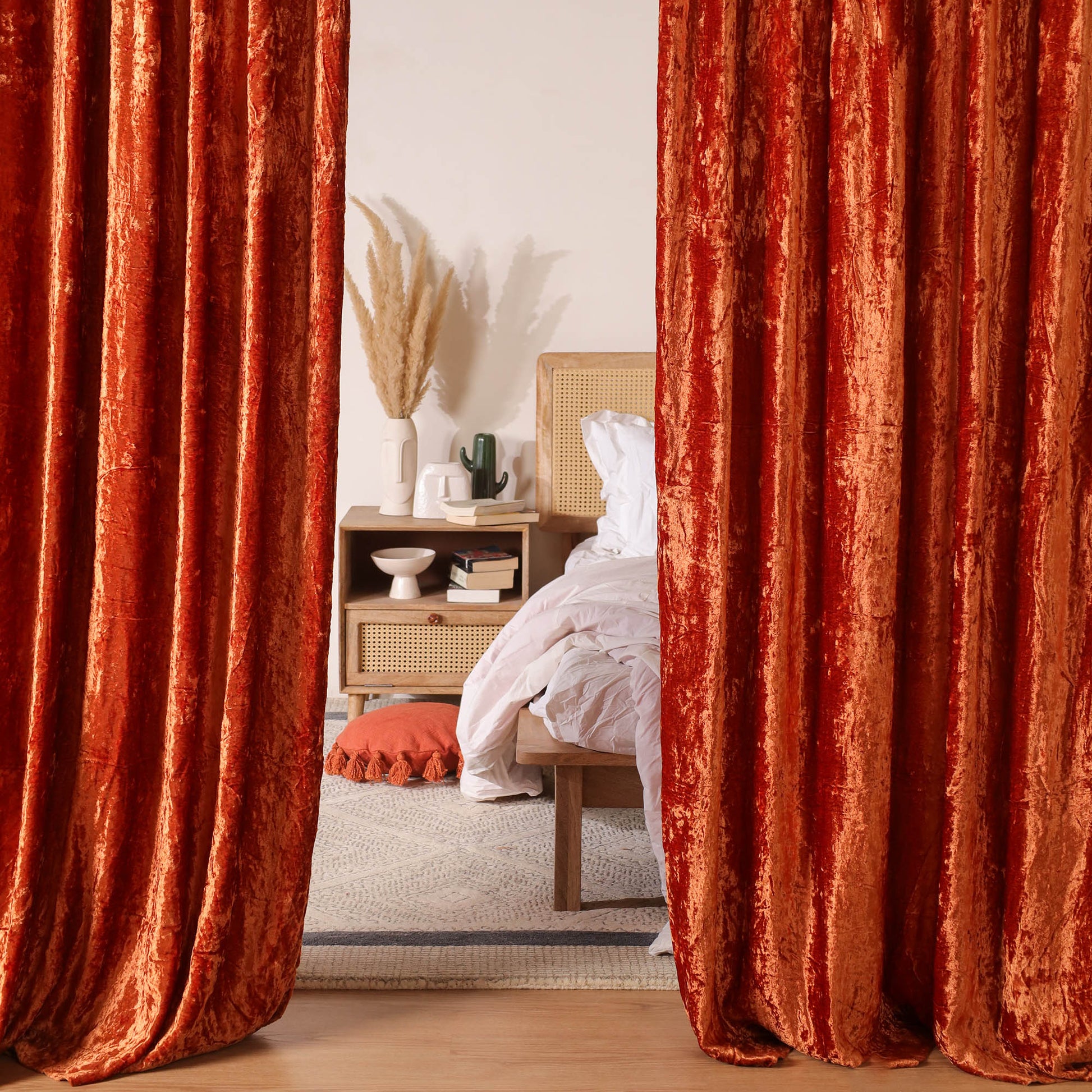 Terracotta Velvet Curtain - Set of 2