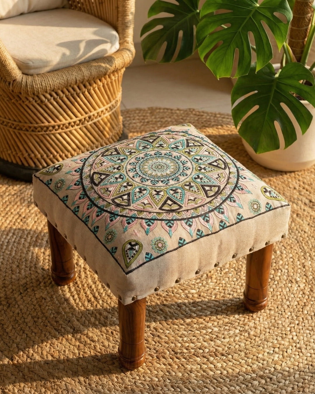 Green Petal Footstool