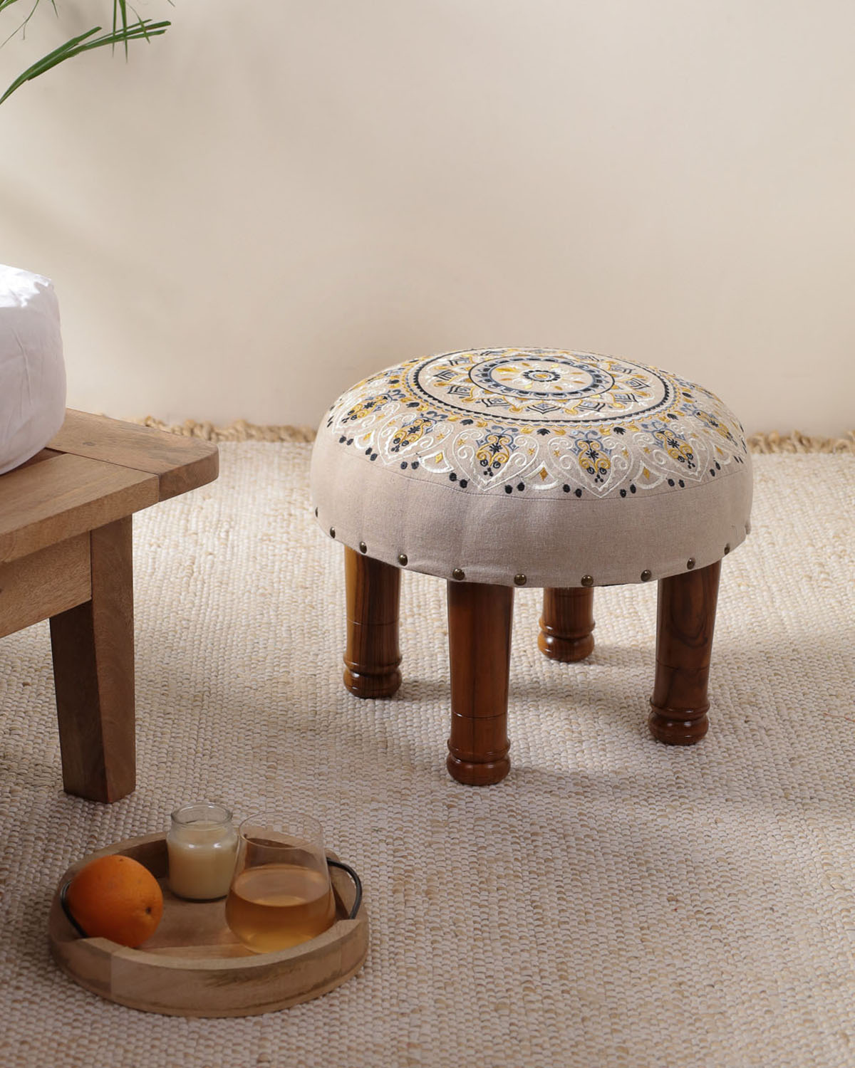 Beige Floral Haven Footstool