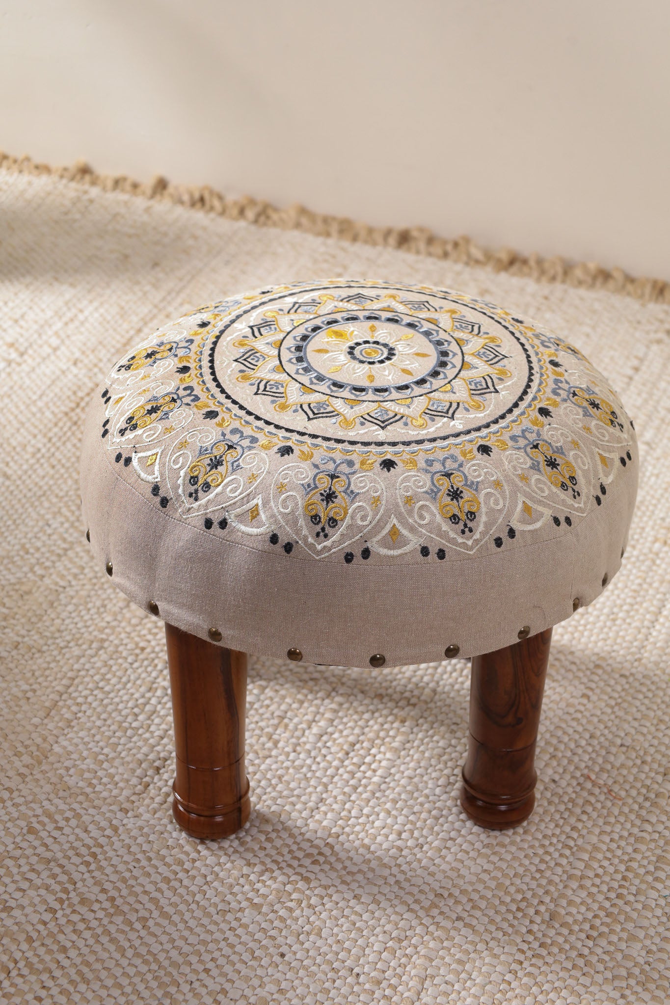 Beige Floral Haven Footstool