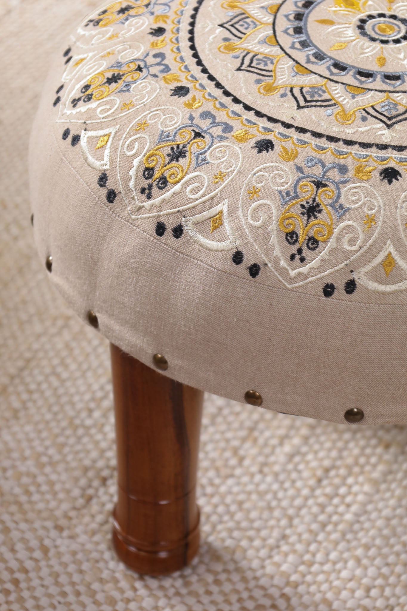 Beige Floral Haven Footstool