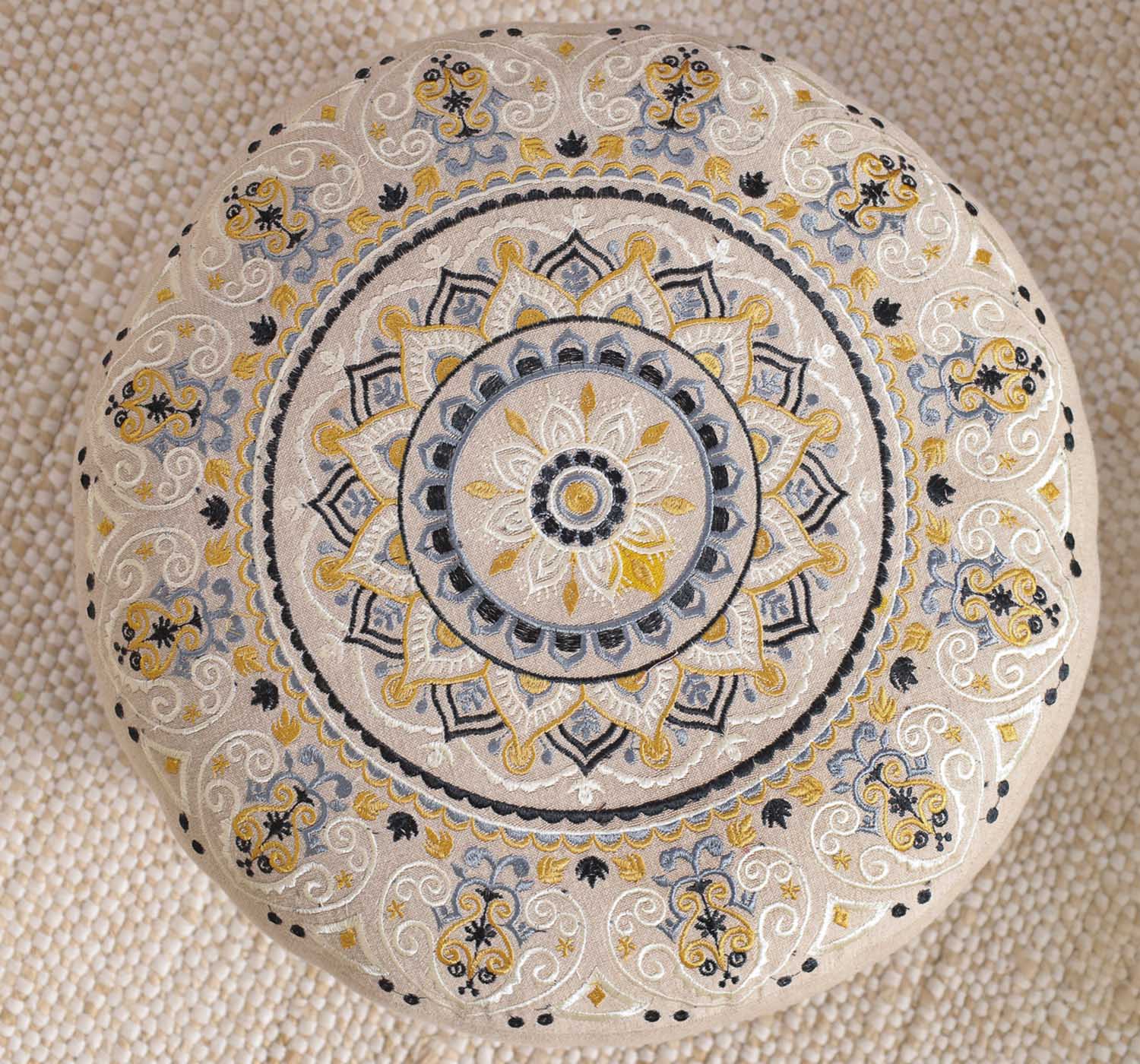 Beige Floral Haven Footstool