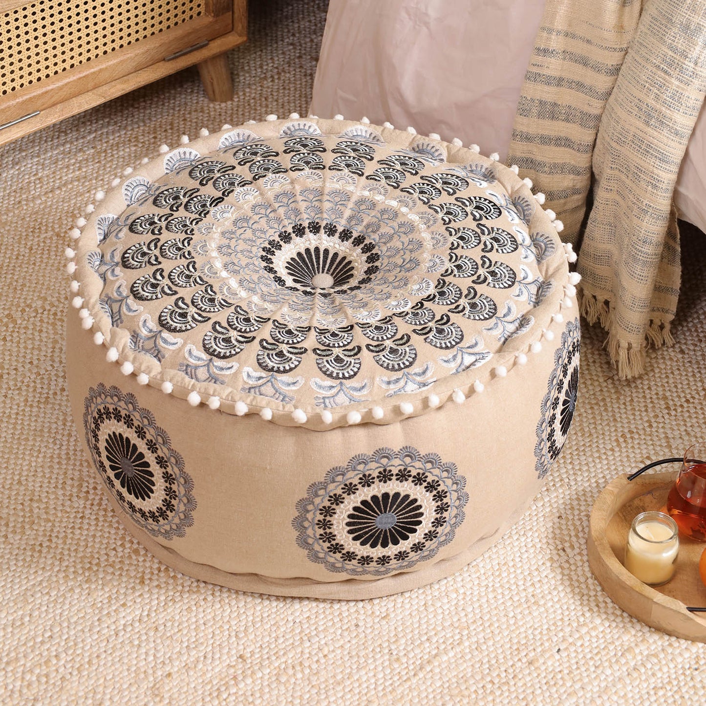 Gray Mandala Ottoman pouf