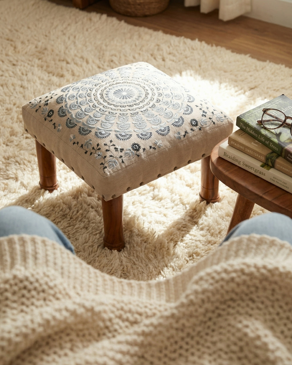 Grey Mandala Footstool