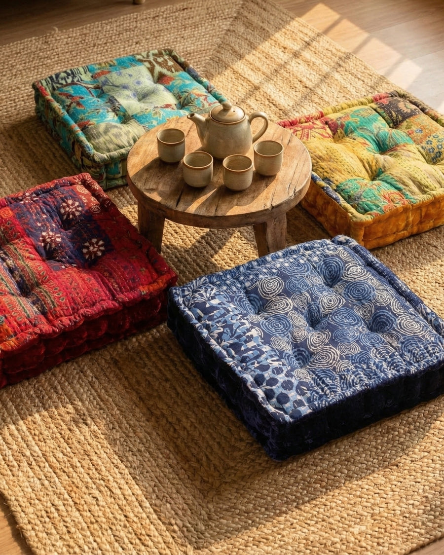 Black Velvet Kantha Floor cushion