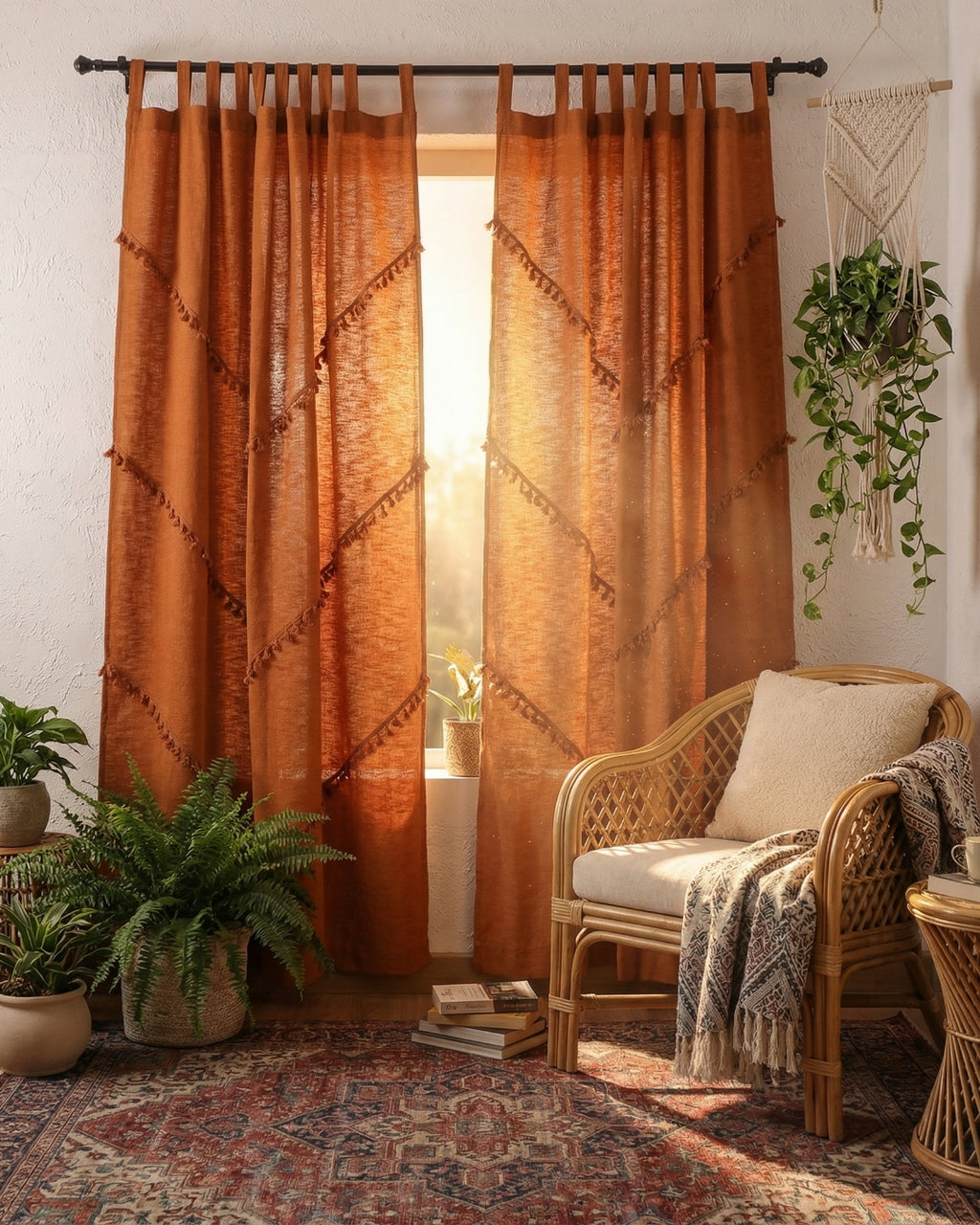 Rust Sunshine Window Curtain - Set of 2