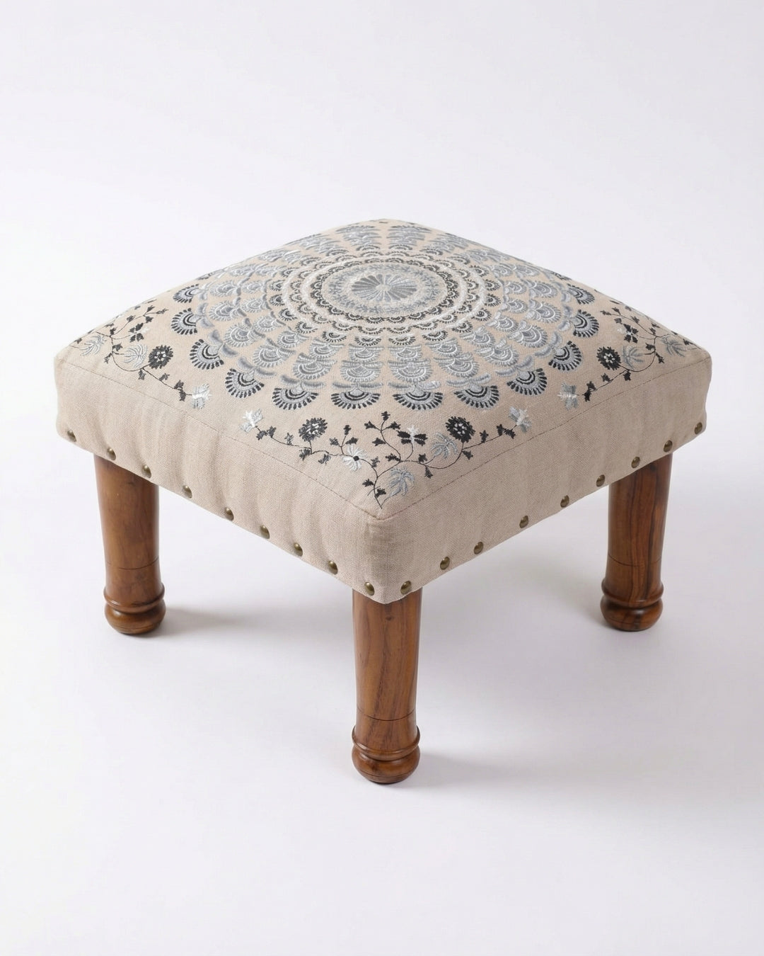 Grey Mandala Footstool