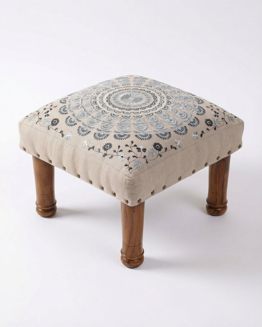 Grey Mandala Footstool
