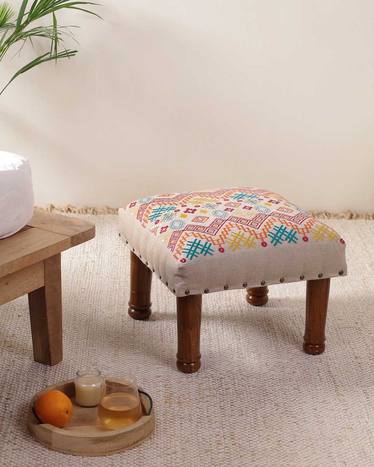 Ethnicity Embroidered Footstool