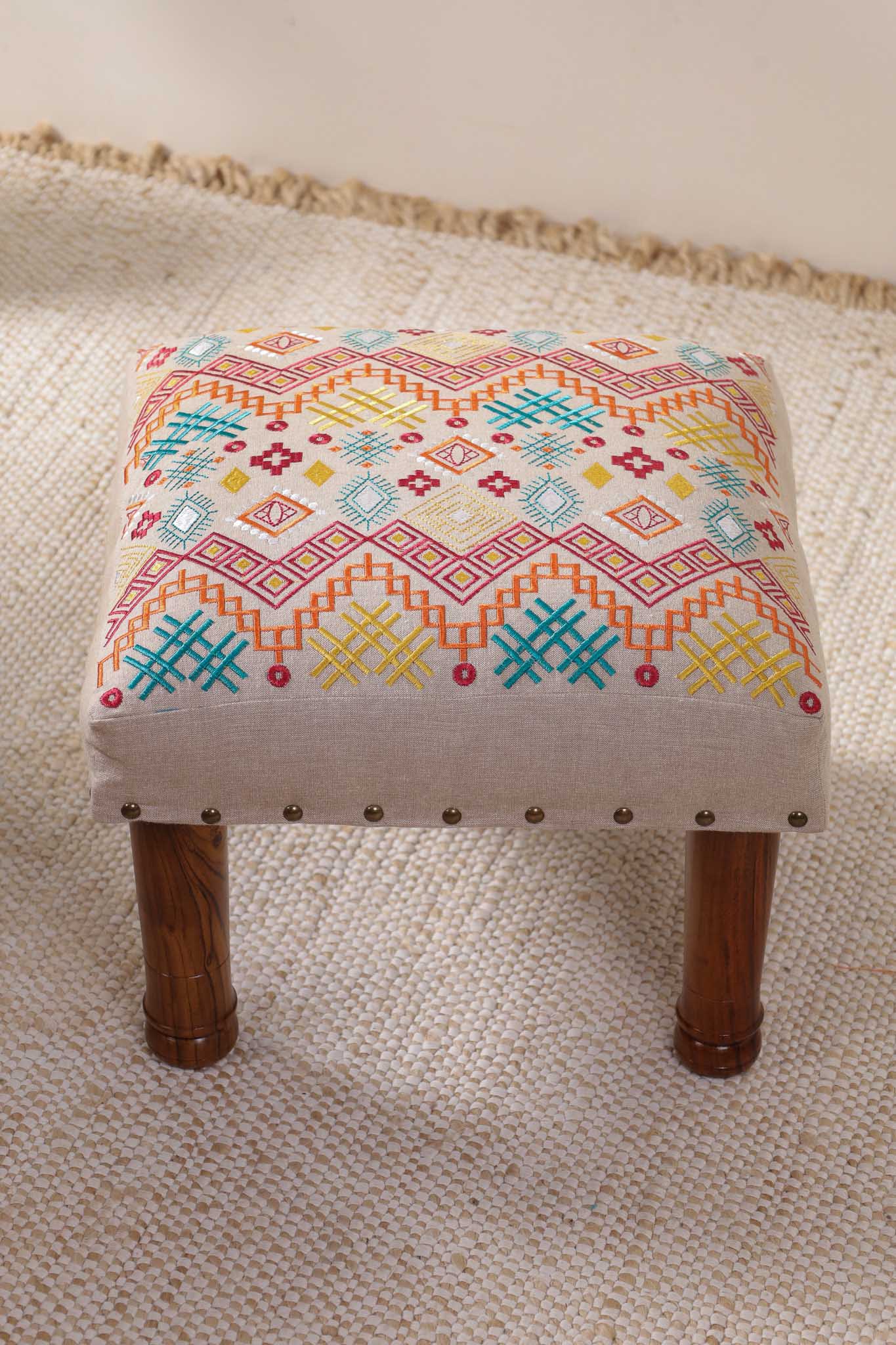 Ethnicity Embroidered Footstool