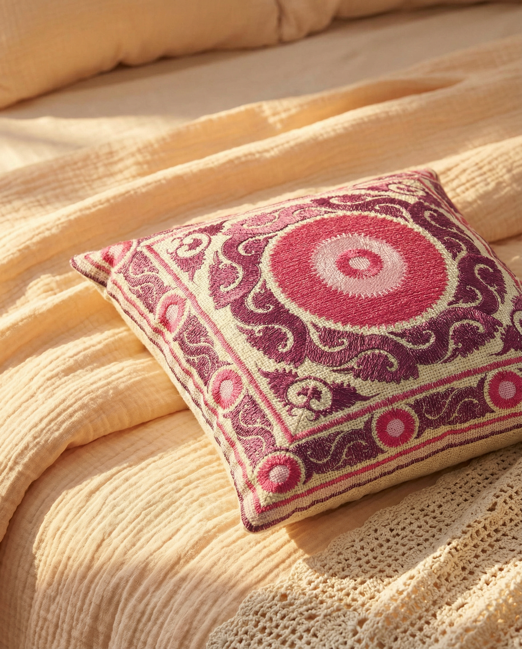 Pink Suzani Throw Pillow Cover