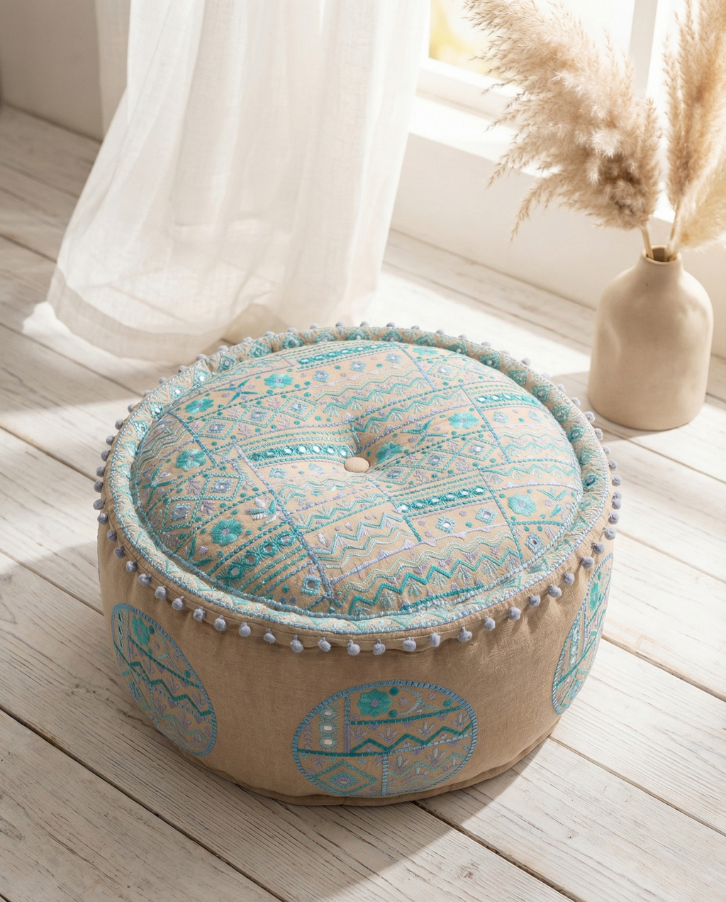 Turquoise Prismatic Blush Ottoman pouf