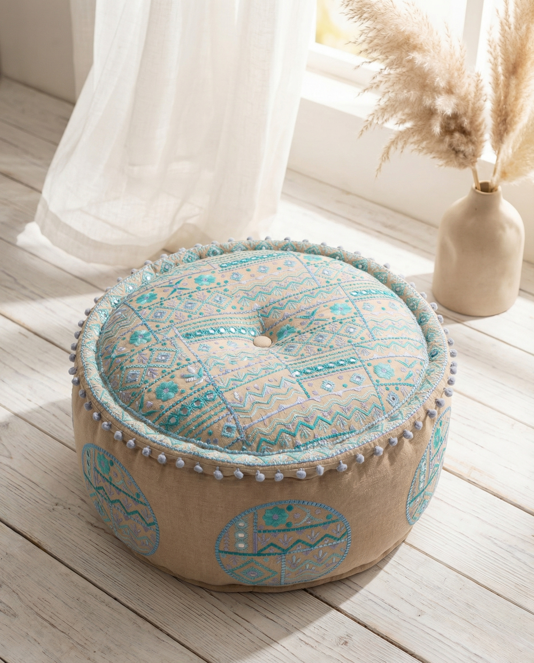 Turquoise Prismatic Blush Ottoman pouf
