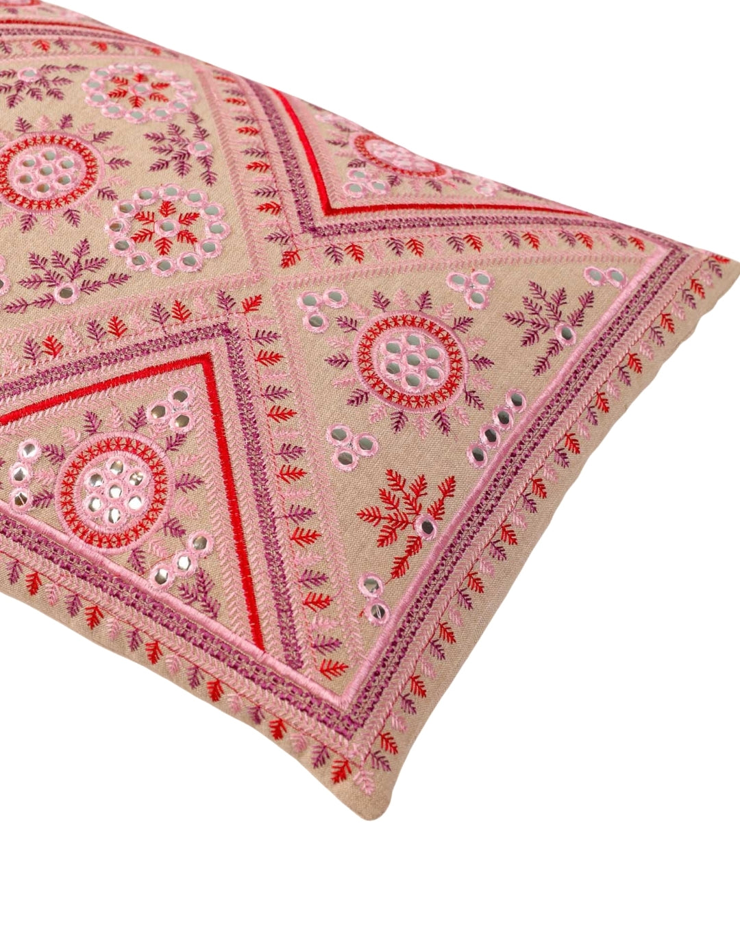 Pink Mirrorwork Magic Long Pillow