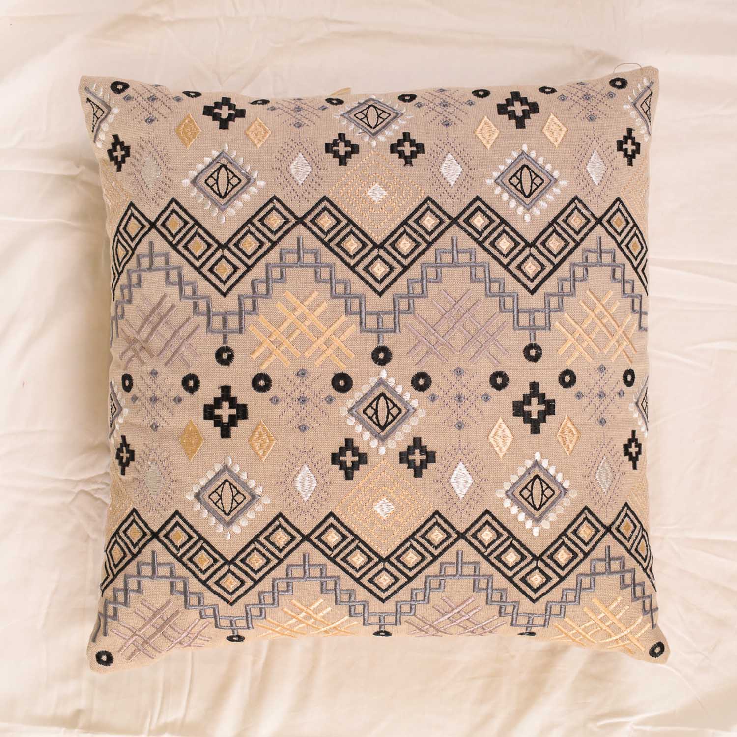 Gray Ethnicity Embroidered Throw Pillow Cover