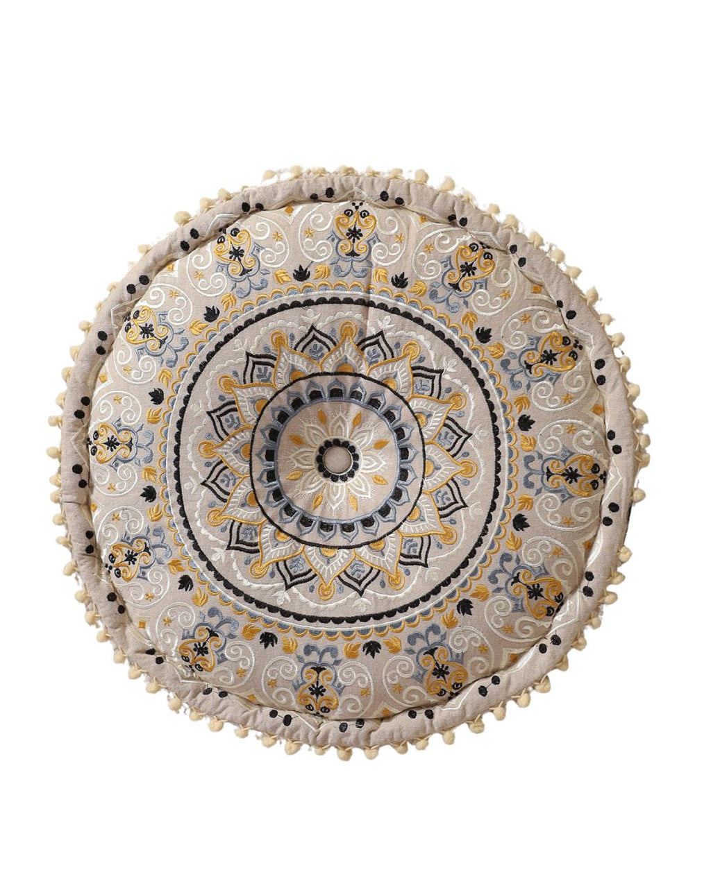 Beige Floral Haven Ottoman Pouf