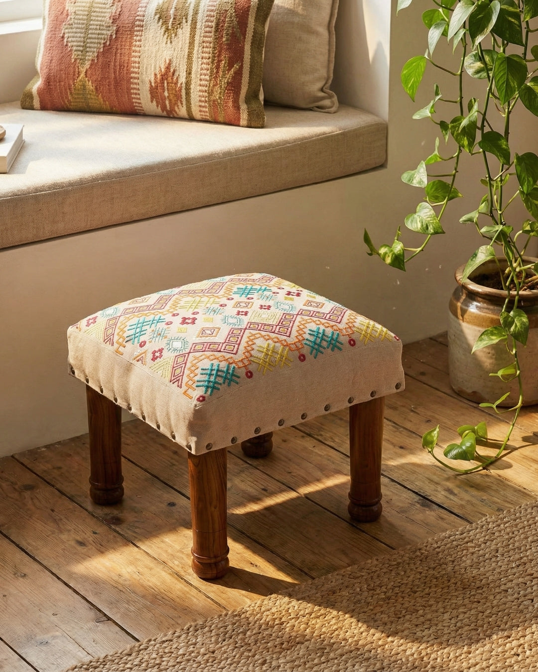 Ethnicity Embroidered Footstool