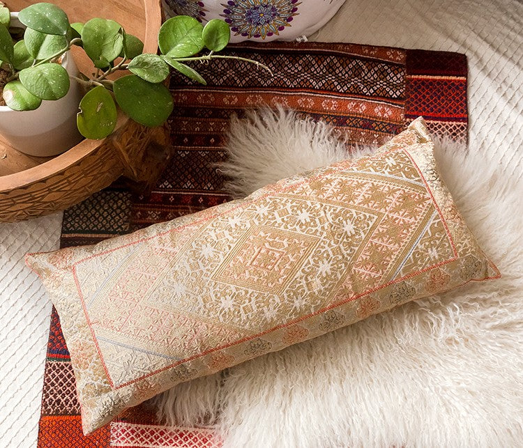 Beige Whimsical Woven Long Pillow Cover - I