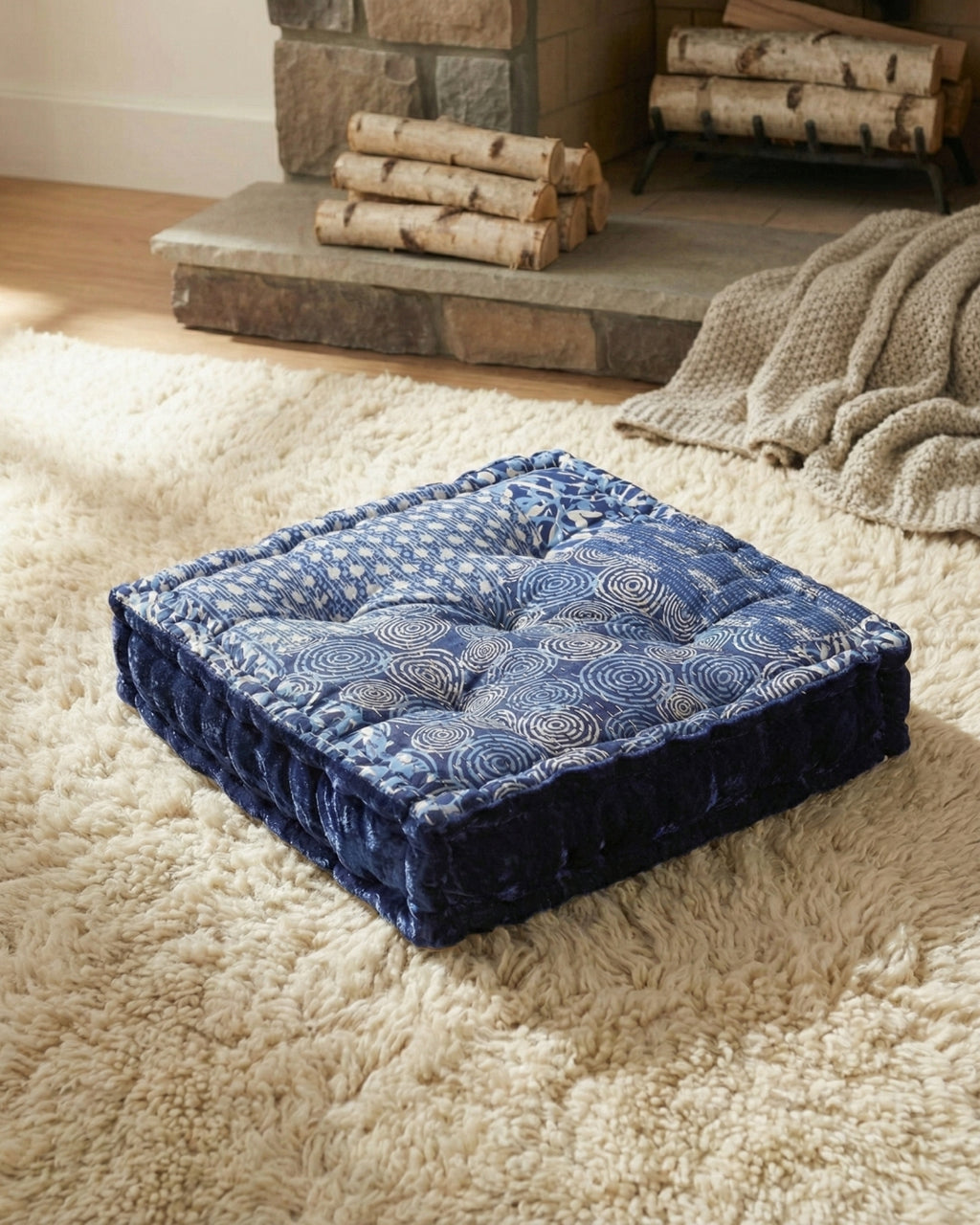 Blue Velvet Kantha Floor cushion