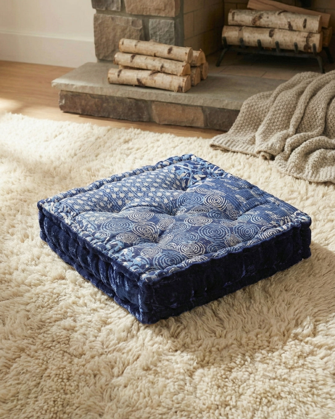 Blue Velvet Kantha Floor cushion