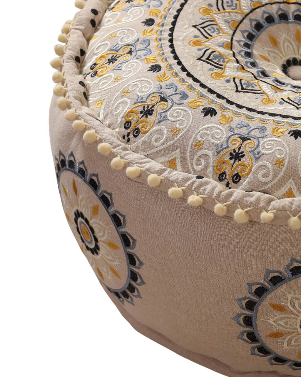 Beige Floral Haven Ottoman Pouf