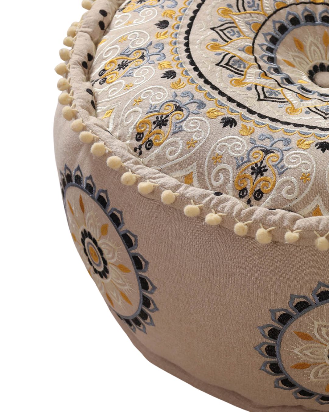 Beige Floral Haven Ottoman Pouf