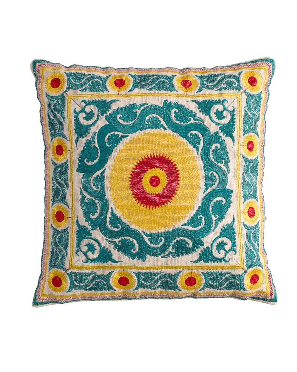 Green Suzani Throw Pillow Cover